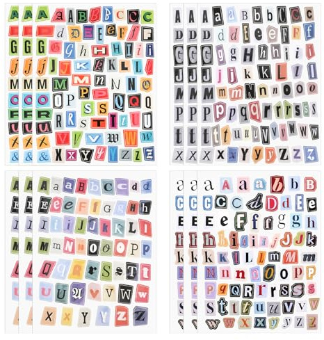 636Pcs Magazine Letter Stickers Scrapbooking Supplies, English Alphabet Symbol Label Sticker, 12 Sheets Vintage Scrapbook Stickers, Journaling Laptop Water Bottles DIY Crafts Junk Journal