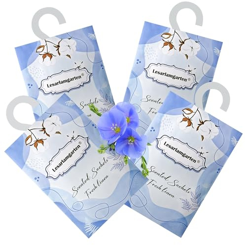 Fresh linen Scented Sachets,Wardrobe Fresheners,4 bags in one pack | Fragrance Bags for Moths, Drawers,Closets, Office, Bedroom, Living Room, Cars, Suitcase,Sports Bag, Air Fresher