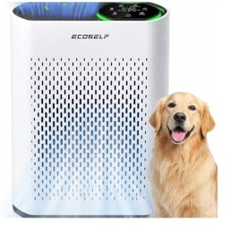 Powerful Air Purifiers for Home Large Room Up to 2400 Ft², ECOSELF HEPA Air Purifier with PM 2.5 Air Quality Display 20dB Sleep Mode, Air Purifiers for Bedroom Office Living Room White