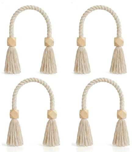 Ztolbriy Alzapaños para Cortinas, 4 Unidades de Alzapaños Magnéticos de Madera con Cuerda de Algodón, Ideal para Hogar, Oficina y Decoración de Espacios