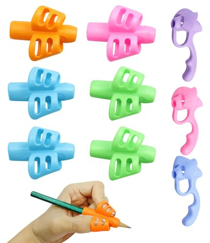 QEAS 9 Piezas Adaptador Lapiz para Niños, Agarres para Lápices, Soporte Corrector de Escritura, Empuñaduras Ergonómicas, Herramientas de Ayuda para Escribir, para Diestros y Zurdos