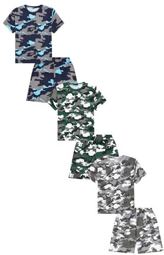 ThePyjamaFactory Boys Camouflage Short Green Grey Navy AOP 3 Pack Pyjamas PJs For Kids (14-15 Years)