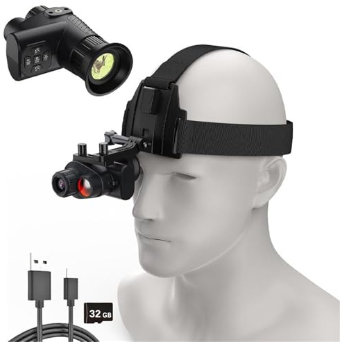 Gafas de visión Nocturna 4K montadas en la Cabeza, monocular infrarrojo con Zoom 8X, batería de 2200 mAh, Tarjeta de 32 GB, Rango de visión de 300 m for Acampar, vigilancia, Caza