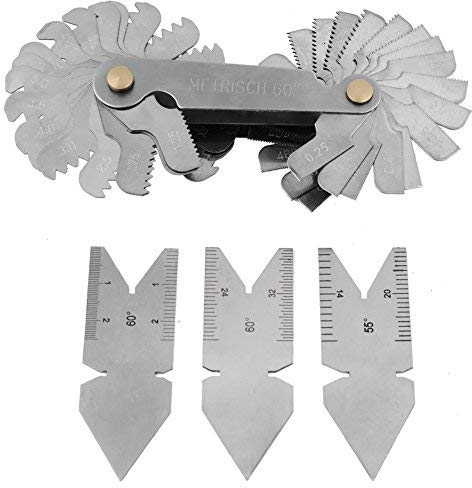 Hilitand Edelstahl-Schraubengewinde Pitch von 52 Blättern + 2pcs 60 ° + 1pc 55 ° Zentrierdorne Werkzeug-Set, Gewinde-Plug Gage Messwerkzeug Metrisch + Imperial,Messgeräte