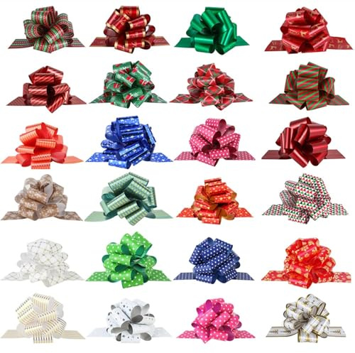 Christmas Gift Wrap Bows Ribbon 40mm for Xmas Wrapping, Christmas Decorations, Florist Wrap (24PCS in 24 Patterns)