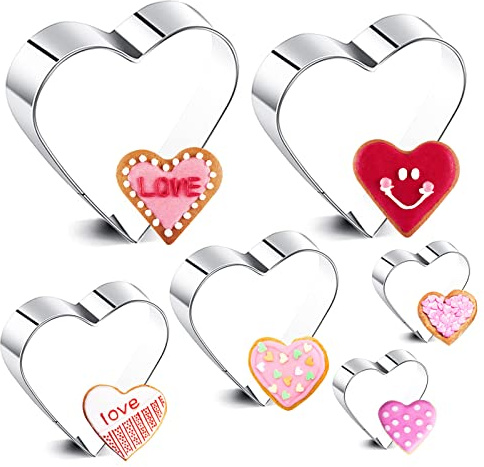 Emporte Piece Biscuit Coeur, Lot 6 Emporte piece, Cookie Cutter Heart, Coeur Set Emporte Piece,Emporte-pièces en acier inoxydable, pour Gâteau Fondant Biscuit