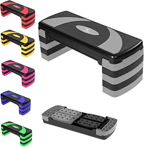 MAXSTRENGTH Aerobic-Übungs-Stepper 5 einstellbare Stufen – ideal für Zuhause, Fitnessstudio, Fitness, Workout-Ausrüstung, Cardio, Yoga (Grau)