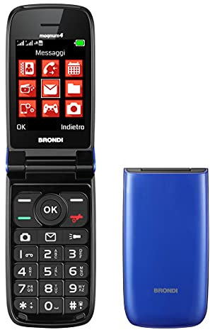 Brondi Magnum 4 Telefono Cellulare Maxi Display, Tastiera Fisica Retroilluminata, Dual Sim, 1.3 MP, Li-ion 800 mAh, Flip Attivo, Blu/Viola
