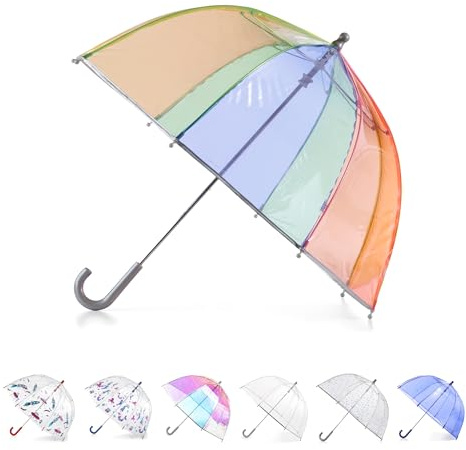 totes Kids Clear Bubble Umbrella with Dome Canopy, Lightweight Design, Wind and Rain Protection Umbrella, Rainbow, Kids - 38 Canopy