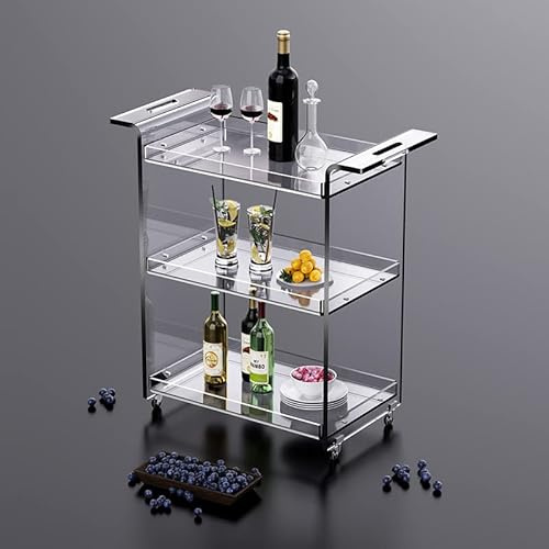 Carrello di Servizio in Acrilico Trasparente, con Rotelle, Carrello Bar per Cucina e Soggiorno, 53 x 30 x 72 cm (Trasparente)