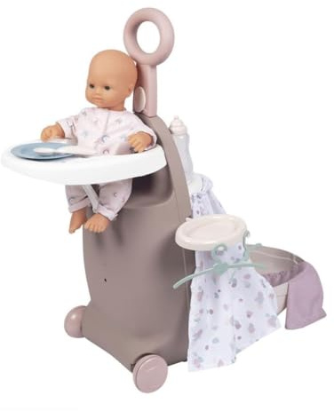 Smoby - Baby Nurse - Valise Nursery 3 en 1 - pour Poupons et Poupées Jusqu'à 42 cms - Valise, Chaise Haute, Lit - 6 Accessoires Inclus - A Partir de 18 Mois - Fabrication Française