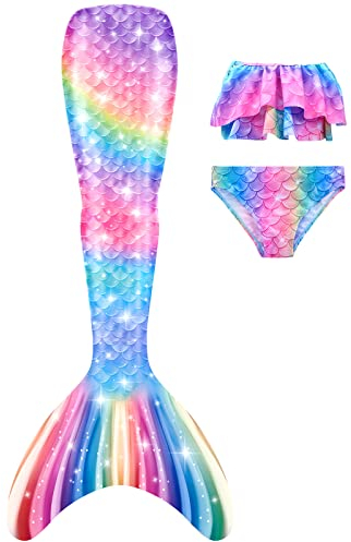 Meerjungfrauschwänze mit Bikini für Mädchen 3pc,Mermaid Tail Dress Up Meerjungfrauschwimmen Kostüme für Kinder,ohne Monoflosse