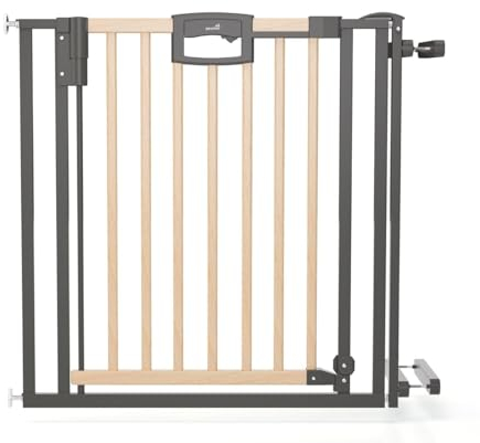 Geuther Treppenschutzgitter Easylock Plus | Türschutzgitter ohne Bohren inkl. Klemmen | Breite 92-100,5 cm | Türgitter Baby | Kinderschutzgitter beidseitig öffnend | Natur-Anthrazit