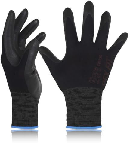 DEX FIT FN330 Guanti da Lavoro Rivestiti in Nitrile - Vestibilità 3D-Comfort, Presa Salda, Sottili e Traspiranti, Compatibili con Touchscreen, Protettivi, Lavabili; Nero, XS, 1 Paio