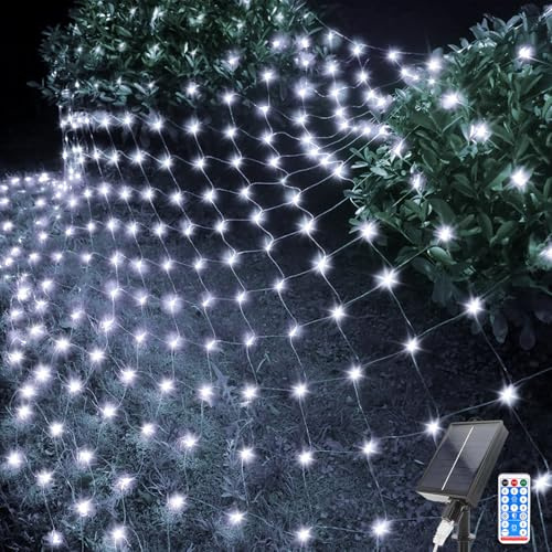Acxilexy Luci a Rete Solare per Esterni, 1.5 M x 1.5 M 96 LEDs Rete Luminosa con 8 Modalità, Telecomando, Impermeabili Rete luminosa a LED, Tenda Fata Luci per Natale Giardino Albero Recinzione
