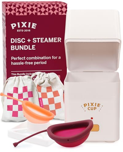 Pixie Menstrual Cup Sterilizer + Large & Small Pixie Disc - Kill 99.9% of Germs with Menstrual Cup Cleaner Steamer Solution - Period Cup Sterilizer Works in 3 Minutes! Compact Size & Travel Portable