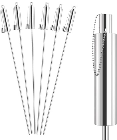 Aufun 12x Antorchas de Jardín de Acero Inoxidable para Exterior, Aceite 330 ml, Lámpara de Aceite, Cierre Seguro para Niños, con Mechas, 115 cm de Altura, Inoxidable para Balcón y Terraza