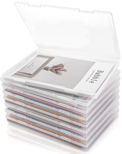 GBACHOOSE Cajas de Plástico A4 Transparentes, 8 Unidades Cajas Archivadoras Portátiles 30,5 x 22,3 x 2,2 cm, Organizador de Papeles Apilable para Oficina, Escuela, Documentos y Manualidades
