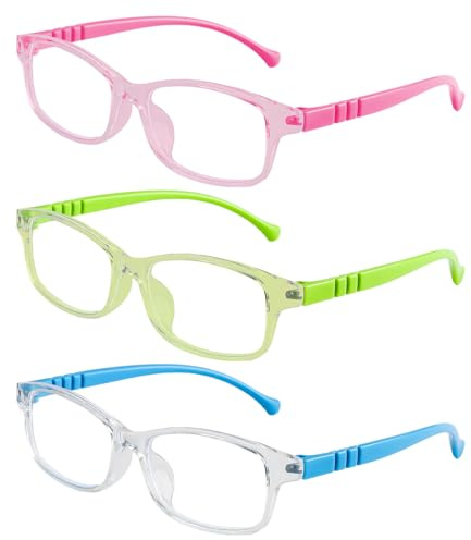 BakeWhiz 3PCS Kids Blue Light Glasses Childrens Non-Prescription Clear Lens Lightweight Computer Eyewear for Preventing Eye Fatigue Protecting Anti Eye Strain Fake Glasses for Teens Boys Girls