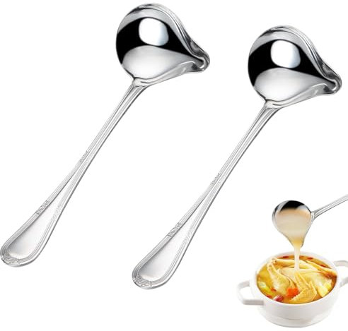 Cleminsta 2 Pezzi Mestolo Per Salsa con Beccuccio, Cucchiaio Per Sugo Lunghezza 20 cm, Acciaio Inox Elegante, Argento