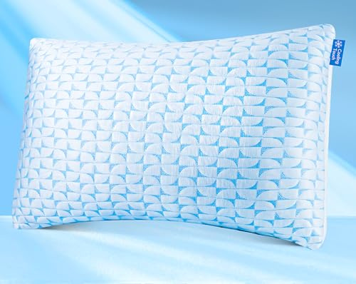 QUTOOL Firm Pillow Shredded Memory Foam, Cooling Pillow for Hot Sleeper, Adjustable Bed Pillow for Side Back Stomach Sleepers, Washable Cover, CertiPUR-US Certified, Standard Size
