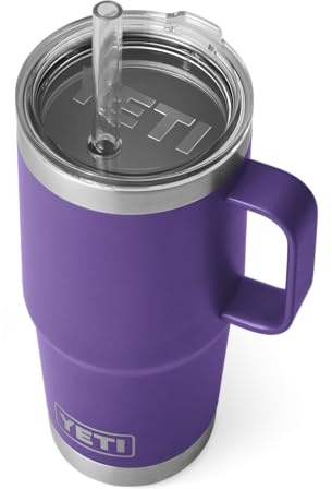 YETI Rambler Straw Mug, Stainless Steel Vacuum Insulated Mug with Stronghold Lid, Peak Purple, 25 oz (739 ml)