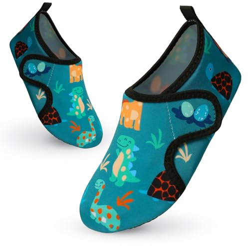 TMEOG Chaussure de Plage Enfant Chaussure Aquatique Fille Garçon Chaussure Eau Chausson Piscine Antidérapante Chaussures pieds nus de Mer Natation Surf(32-33,Dinosaure-Vert)