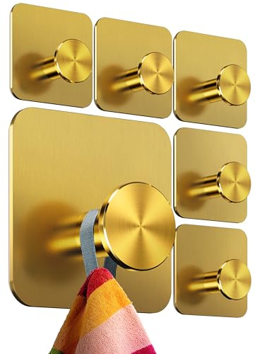 4smile Handtuchhalter ohne Bohren, 6er Set, Modern, Gold | Badezimmer Haken aus Edelstahl, funktionale Klebehaken, hohe Tragkraft, Wasserfeste Handtuchhaken für Bad