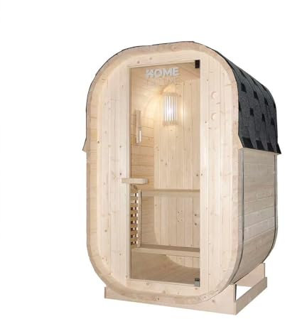 Home Deluxe Outdoor Sauna Cube S - Maße: ca. 194 cm x 120 cm, Holz: Fichtenholz - inkl. Saunaofen und Saunazubehör I Gartensauna, Außensauna, Sauna Fass für 2 Personen