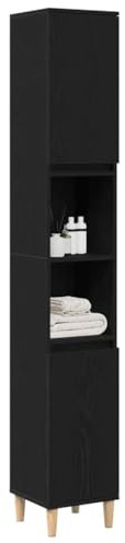 vidaXL Gabinete de Baño con Estante Roble Negro 30 x 30 x 190 cm, Armario de Baño, Diseño Moderno, Almacenamiento Amplio, Muebles Funcionales, Organizador, Decoración Estilosa