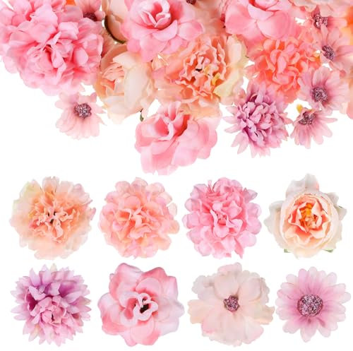 Pink Artificial Flowers Pink Fake Flowers Heads Silk Mini Flower for Crafts Pinks Flower Mix Silk Floweres Head Bulk Silks Faux Floweres for Crafts Cake Blossom DIY Party Decoration (45PCS)