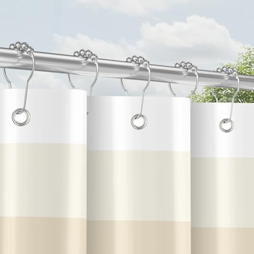 Tenda da doccia con anelli in metallo, 180 x 180 cm, binario, beige, orlo appesantito, antimuffa, impermeabile, lavabile, in poliestere, set con occhielli per bagno, vasca da bagno