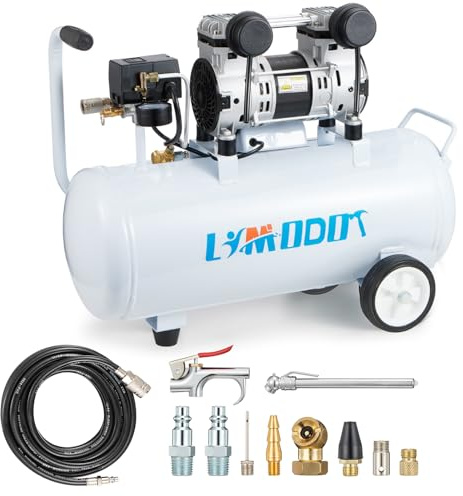 Quiet Air Compressor, Only 68dB, 8 Gallon Steel Tank, 2.8CFM @ 90PSI, Oil-Free, Electric Air Compressor Perfect for Woodwork Nailing, Garage, Car, Pneumatic Tool, Includes 11 Accessories