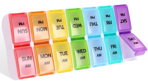 Pastillero de 7 días, pastillero semanal español de 7 días, pastillero extraíble con divisores, pastillero de viaje portátil con 14 compartimentos, pastilleros semanales