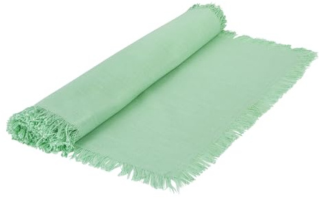 levandeo Bordslöpare L 140 cm ljusgrön bomull bordsduk fransar boho design bordsdekoration matsal bord pastellgrön