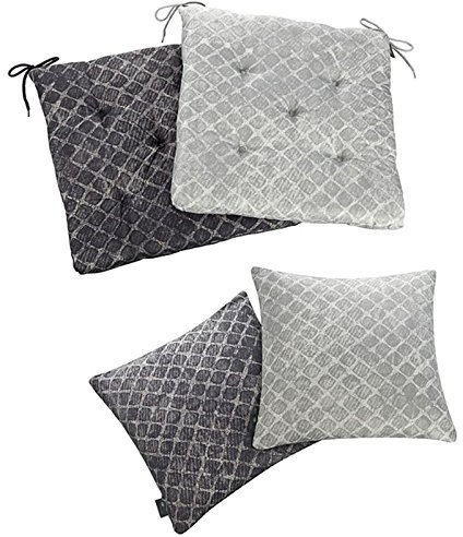PremiumShop321 2er Pack Sitzkissen Sitz-Auflage Stuhlkissen Lacy 41x40x4,5 mit Bändern-Silber 40302-720