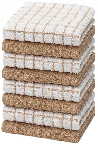 Bumble Dish Cloths (8-Pack), 100% Cotton Kitchen Towels, 12x12 - Tan