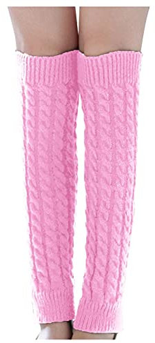 Tonsee Damen Winter Crochet Stricken Stulpen Beinstulpen Beinwärmer Mädchen Kniestrümpfe Legwarmers Hellgrau Beinlinge Stiefel Cuff Crochet Kniestulpen für Frauen (H-Rosa)