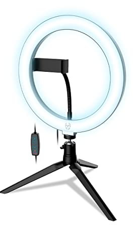 Krom KIGHT X46 - NXKROMKIGHT - Aro de luz LED, 25cm diámetro, Controlador iluminador, 3 Modos Color, tripode, 360º rotación, Temp. Color 5500K, USB, Negro