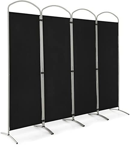 CASART 4/6 Panel Room Divider, Foldable Privacy Screen, Freestanding Partition Screens for Bedroom Living Room Office Garden (4 Panels: 221 x 188cm, Black)