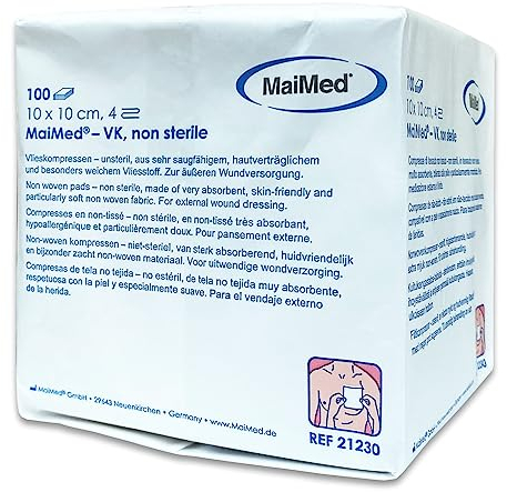 Saxomed Kompressen 10x10 unsteril - 100 Stück unsterile Vlieskompressen - Wundauflage nicht haftend - Wundkompressen Gaze Verbandsmaterial