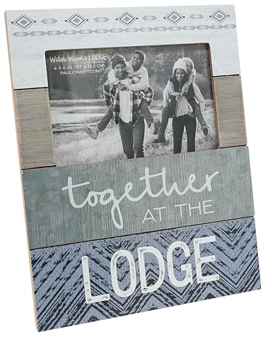 Pavilion Gift Company - At The Lodge - Textured Metal & Wood Picture Frame (Holds 4 x 6 inch Horizontal Photo), Hiking Picture Frame, Lodge Décor, Cabin Décor, 1 Count (Pack of 1), 7.75 x 10 inches