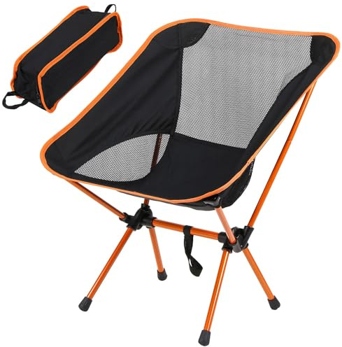 Livhome Folding Camping Chair, Strong Sturdy Portable Chair with Carry Bag, Backpack Camp Chair Ultra lightweight for Travel, Hiking, Festivals, Garden, Fishing, Beach and BBQs (Orange/Black)