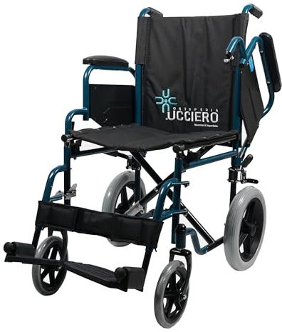 UCCIERO® Sedia a Rotelle Pieghevole Leggera da Transito - Carrozzina per Disabili e Anziani Dotata di Braccioli e Pedane Modulari, Seduta e Regolabile - mod. Medy (45,5 cm)