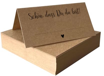 Tischkarten Schön, dass du da bist Kraftpapier braun | 25, 50, 100 Stück | selbst beschriften | Namensschilder, Platzkarten | für Hochzeit, Geburtstag uvm (50)