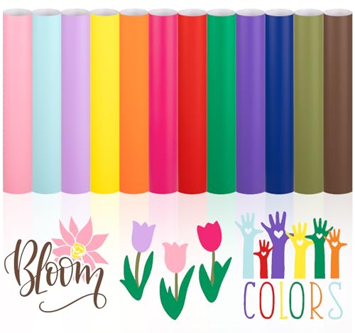 VINYL FROG Permanent Adhesive Vinyl Bundle 12 Pack Matte Permanent Vinyl Sheets 12''x12''Craft Vinyl with 2 Tansfer Tape for Sign Letter Home Decoration, SV-TZ-Pack11