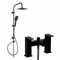 ENKI, Plaza, BBT0273, Matte Black Square Waterfall Bath Shower Mixer Tap with Rigid Riser Shower Rail Kit, Square Ultra Slim Shower Head