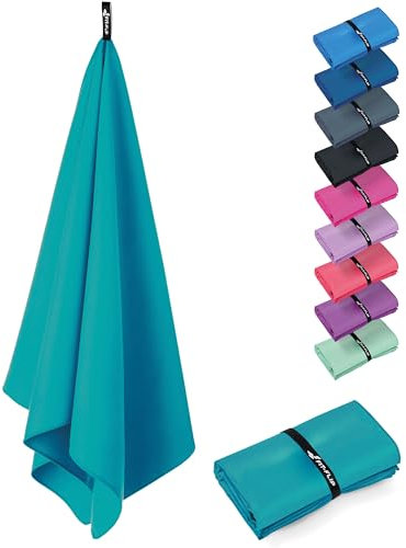 Fit-Flip Swimming towel – quick dry microfibre beach towel - ultra absorbent thin microfiber towels for travel, beach & gym - lightweight swim essentials (50x30cm, Petrol Blue)