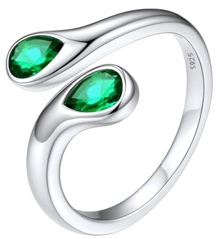 Silvora S925 Sterling Silver/Gold Plated Adjustable Rings for Women, Non Tarnish Thumb Rings Cubic Zirconia Birthstone Jewellery Gift for Women