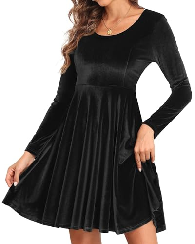 CheChury Donna Elegante Abito Invernale in Velluto Sera al Ginocchio da Donna Abito da Cocktail Abito in Velluto Abito da Festa Elegante con Girocollo da Abiti da Lavoro Abito Natalizio